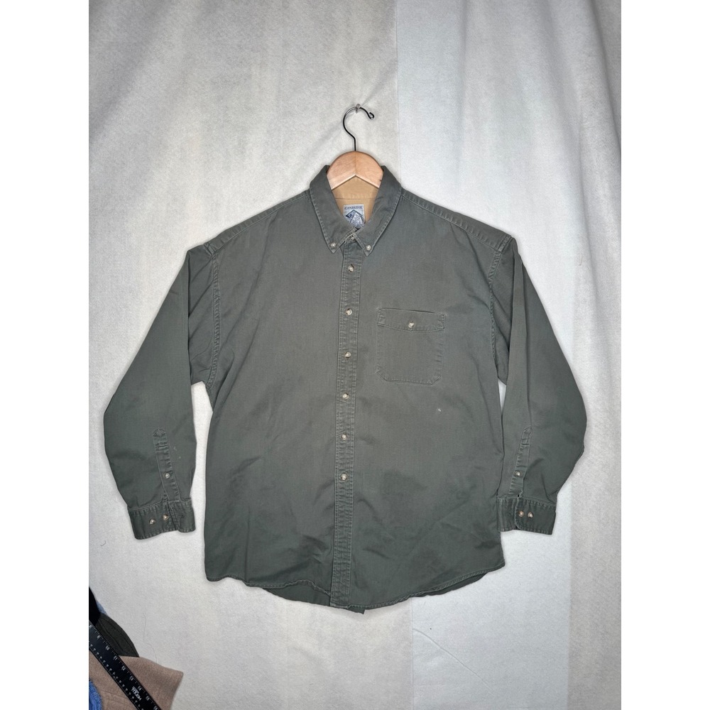 Cambridge Classics Mens XL Olive Green Cotton Twill Button up Shirt Long‎ Sleeve